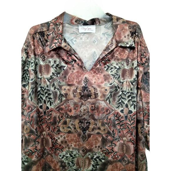 Amy Lynn Of California Womens Floral Print Long Sleeve Collared Blouse Top Size - Picture 3 of 7